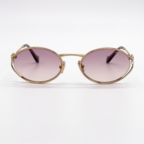 NEW MIU MIU SMU 52Y 5AK06S GOLD MU52YS 5AK06S OVAL MU 52YS WOMEN SUNGLASSES - Picture 3 of 14